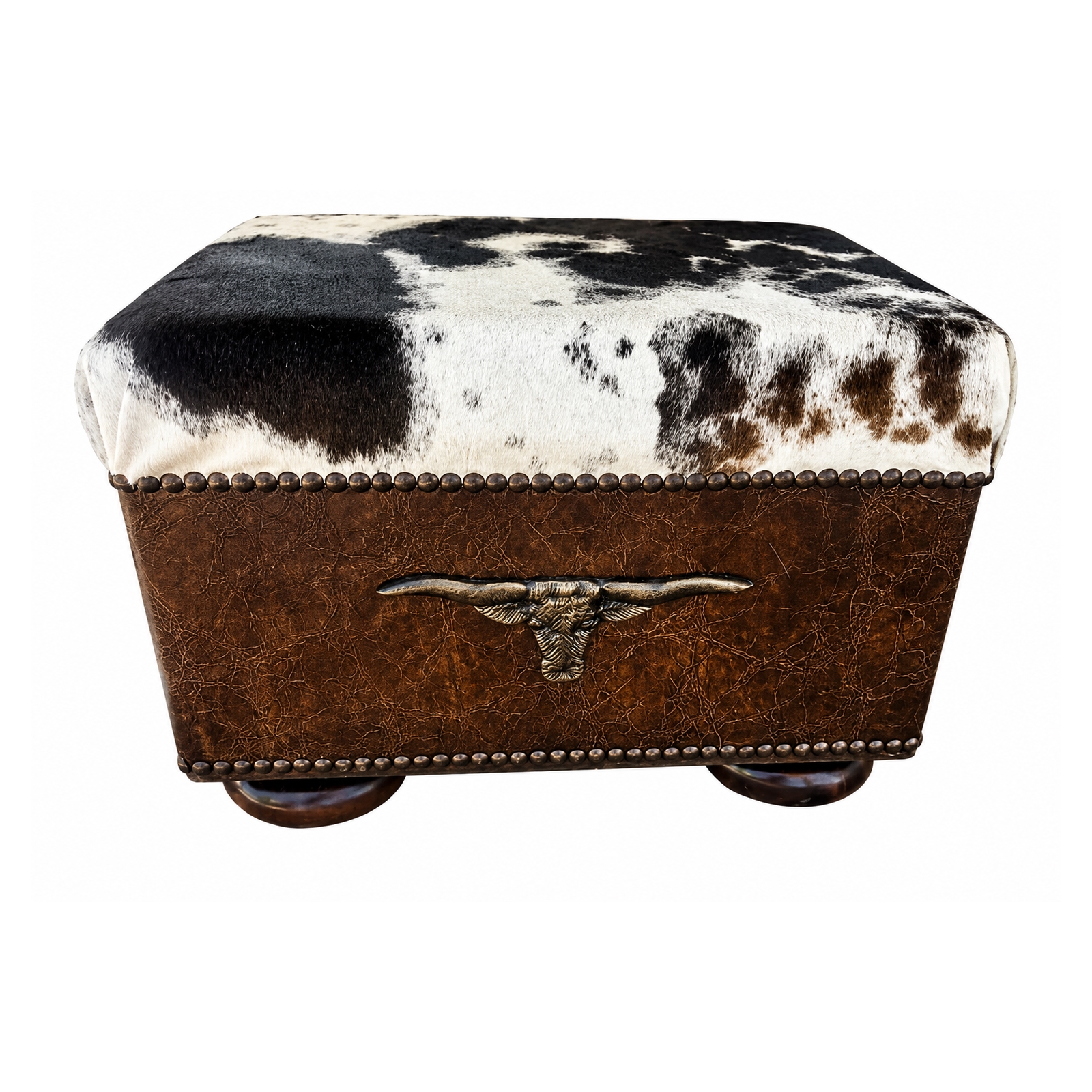 Western Cowhide & Distressed Leather Ottoman